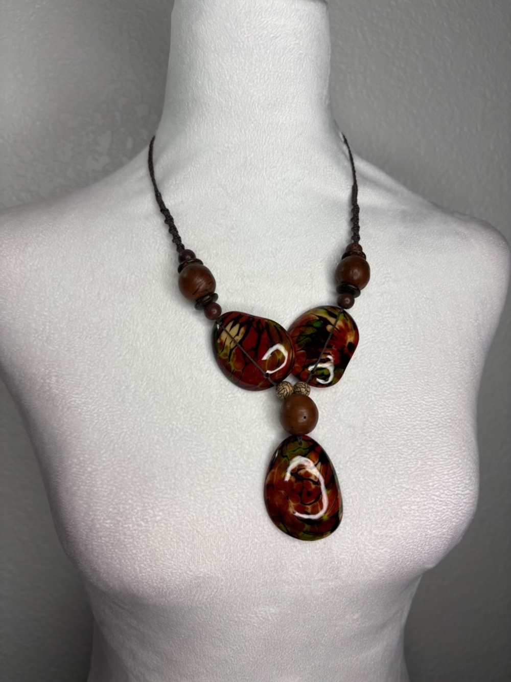 Handmade Colombian Multicolor Adjustable Abstract Pendant Necklace Bohemian